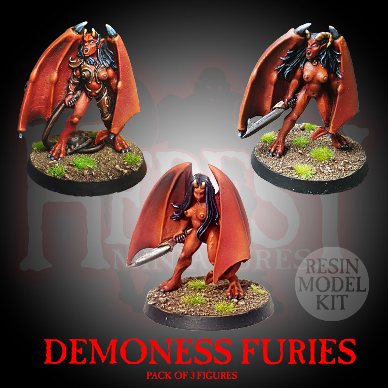 RESIN Demoness Furies, Set of 3 - Click Image to Close